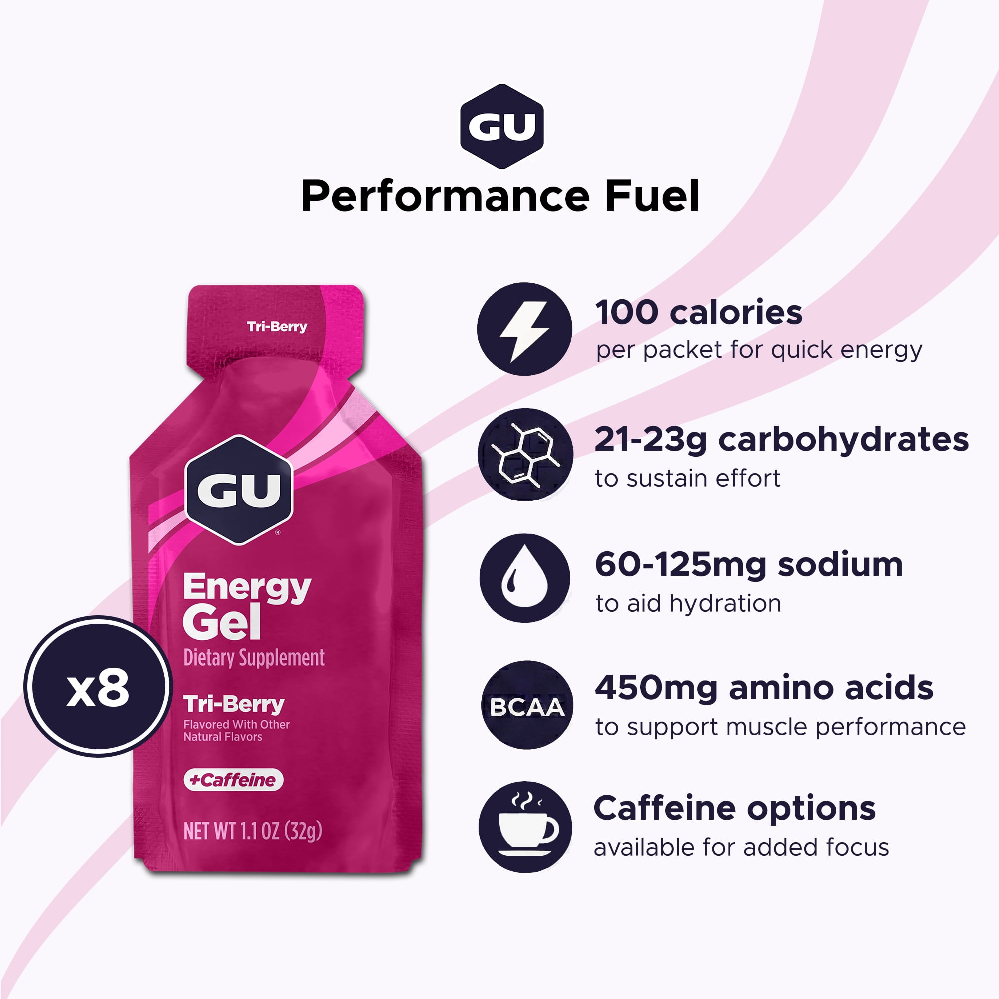 GU Energy, Original Energy Gels, Tri Berry - 8 count