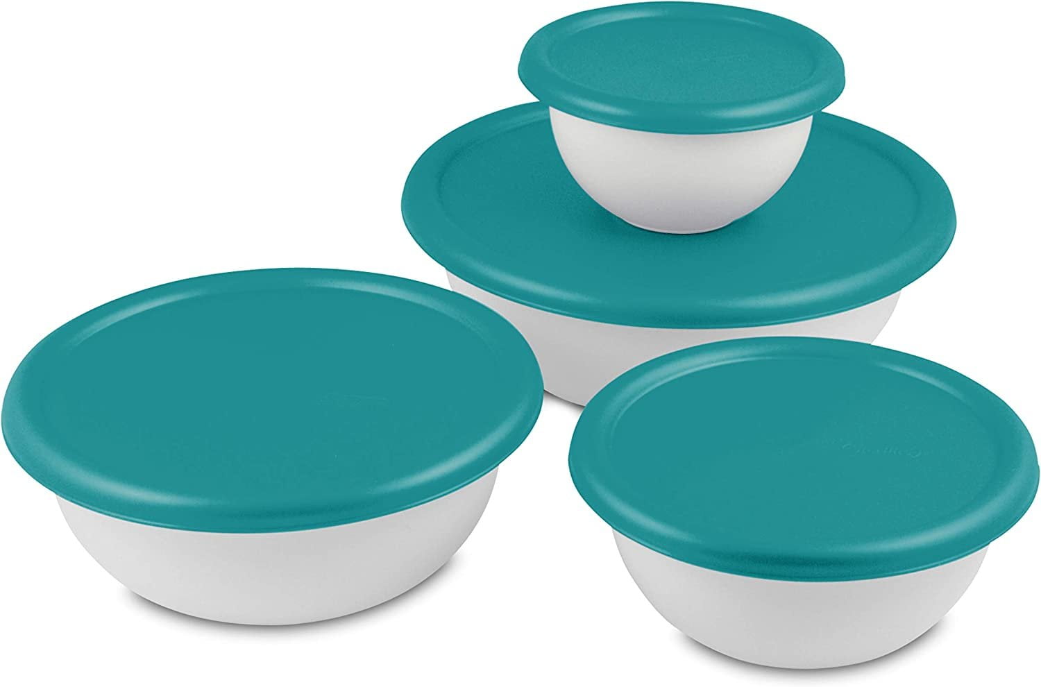 Sterilite 8-Piece Covered Bowl Set, Blue Sky Lids with White Bowls, 6-Pack