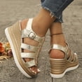 thumbnail image 6 of Rokment Platform Wedge Gladiator Sandals for Women 2026 Classic Vintage Casual Metallic Leather Open Toe Ankle Strap Chunky High Heels Fisherman Dressy Summer Shoes Roman Beach Gold Size 5.5, 6 of 9