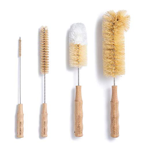 Set de 4 cepillos para botellas Hello Nature de bambú, sin plástico