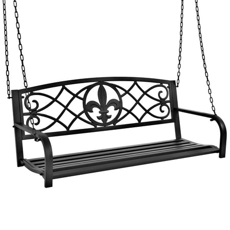 Patio Porch Swing Best Choice Products Outdoor Furniture Metal Fleur-De-Lis Hanging Patio Porch Swing - Black ()