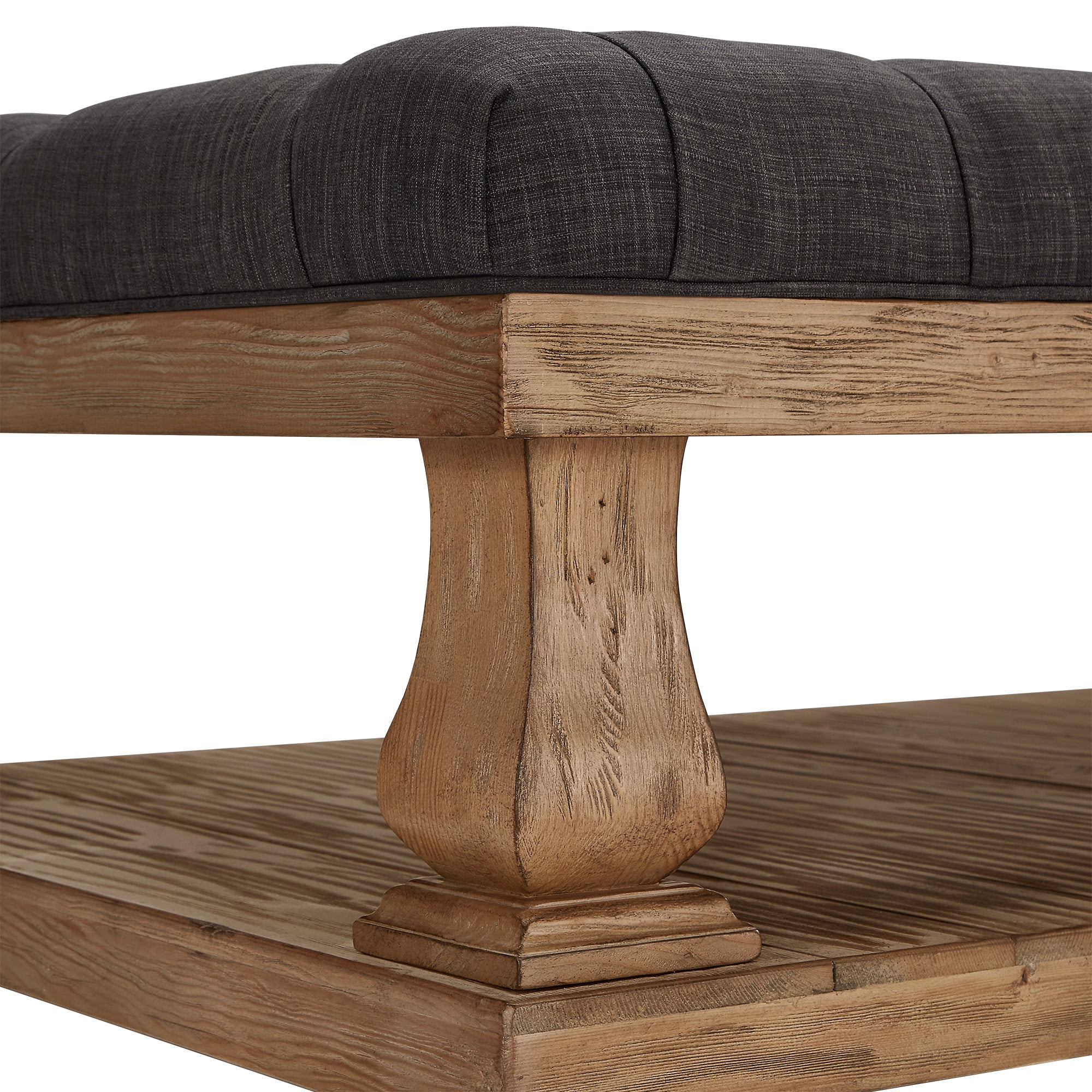 Weston Home Galvin Transitional Wood and Tufted Linen Coffee Table, Dark Grey
