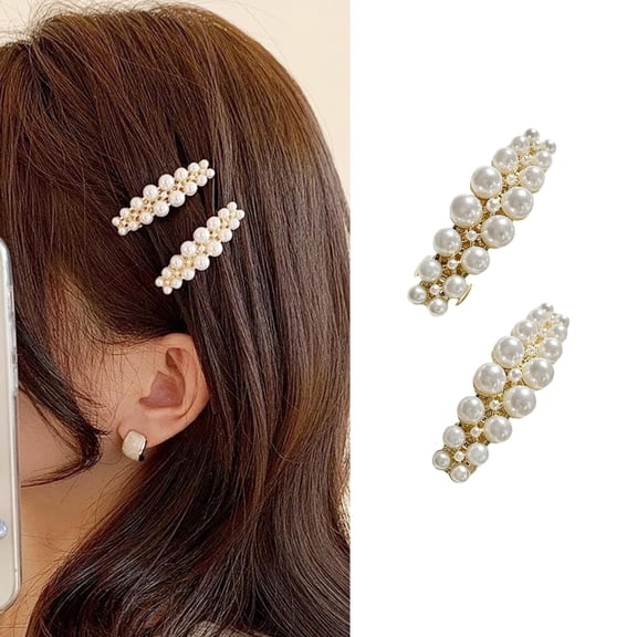TUWAFE 2 Pcs Mini Hair Barrettes for Women,Barrettes for Fine Thin Thick Hair,Metal Pearl Vintage Barrette Clips Hair Accessories for Women Hair Barrettes for Women