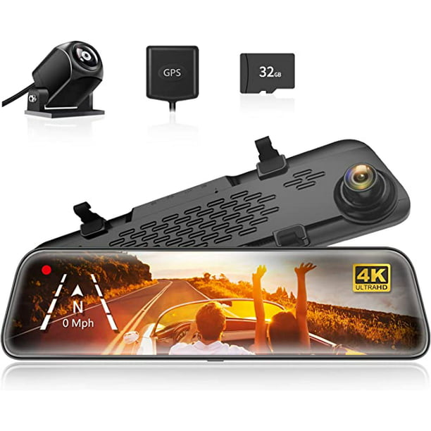 Incident, evenement Onderwijs zege WOLFBOX 12'' Mirror Dash Cam, 1296P Full HD Smart Rearview Mirror for Cars  and Trucks, Night Vision, Parking Assistance, Black,Free 32GB Card & GPS -  Walmart.com