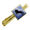 thumbnail image 1 of Black Friesian Horse Rearing Up in Storm Square Tie Bar Clip Clasp Tack- Silver or Gold, 1 of 5