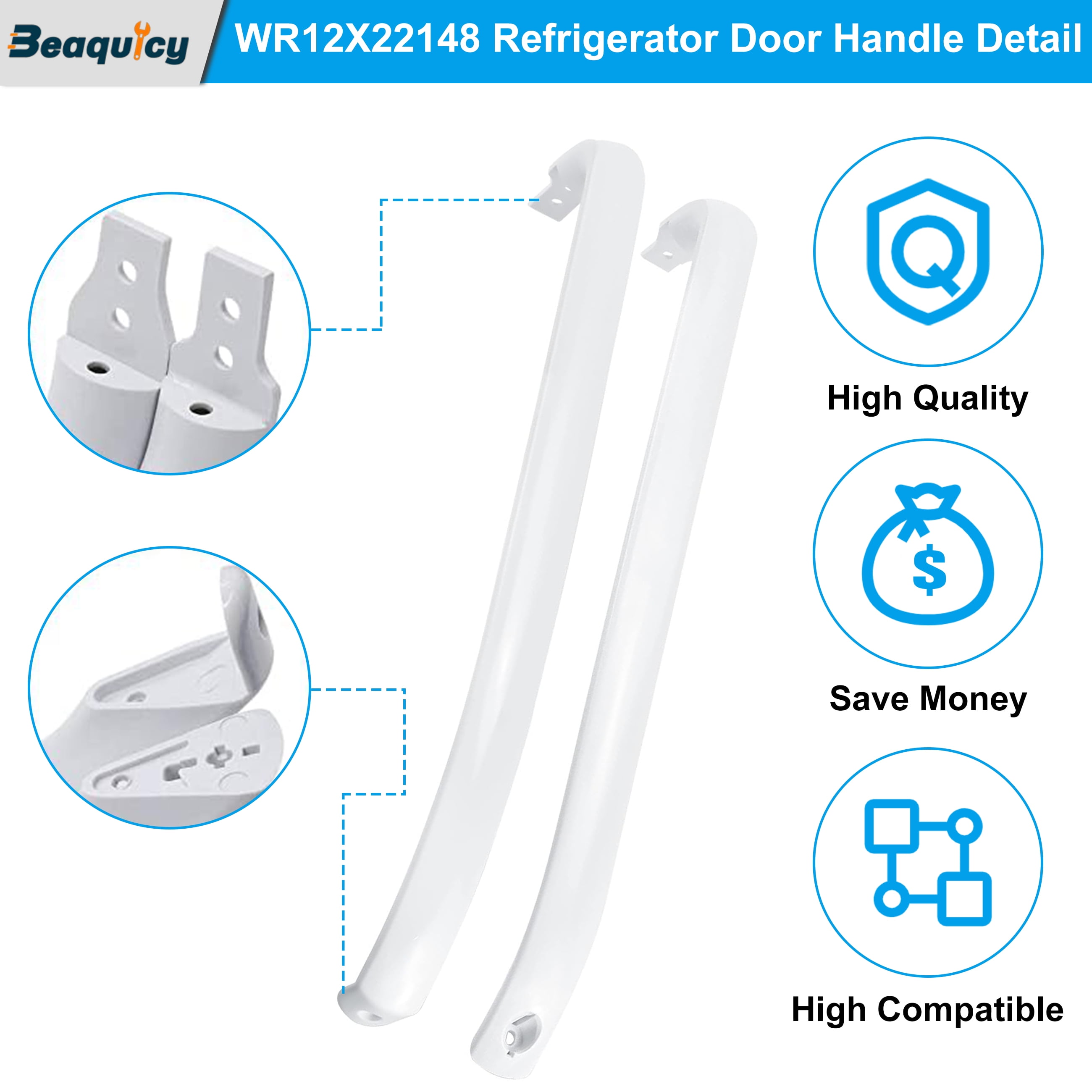 Beaquicy Refrigerator Door Handle Set for GE Freezer WR12X22148 White