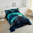 thumbnail image 4 of Vintage Steam Engine Bedding Set Old Train Car Twin Comforter Set Child Retro Locomotive Down Comforter Railway Track Transport Bed Set Turquoise Moon Starry Galaxy Quilt Set,Cyan, 4 of 7