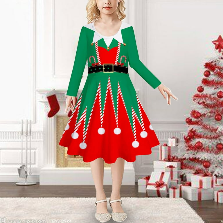 NOKIO Holiday Party Dress For Girls Girls Christmas Themed Dress Toddler Girls Christmas Dress Spring And Autumn Cartoon Dress Casual A Line Dresses