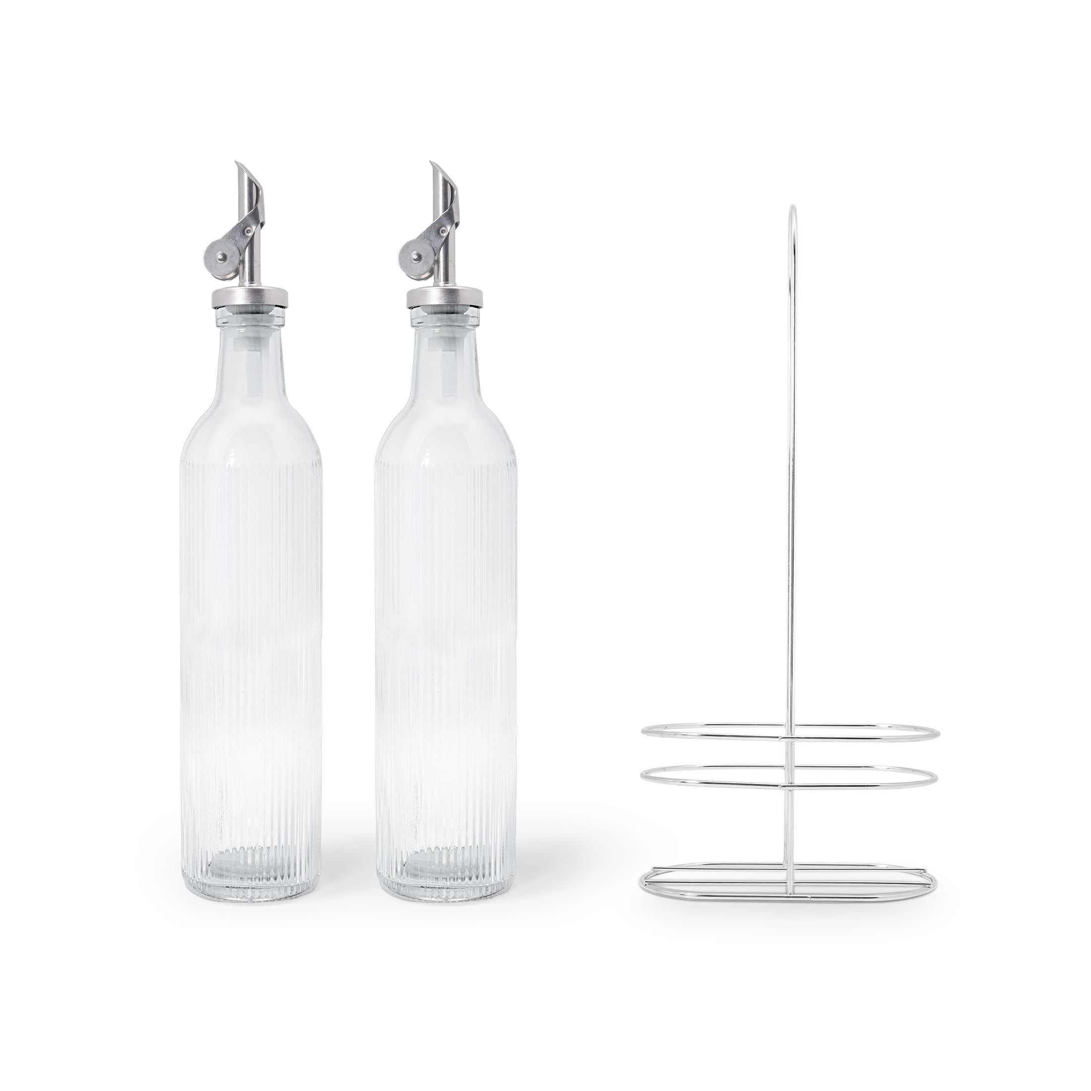 Cook with Color Drip-Free Glass Oil & Vinegar Dispenser Set with Storage Rack