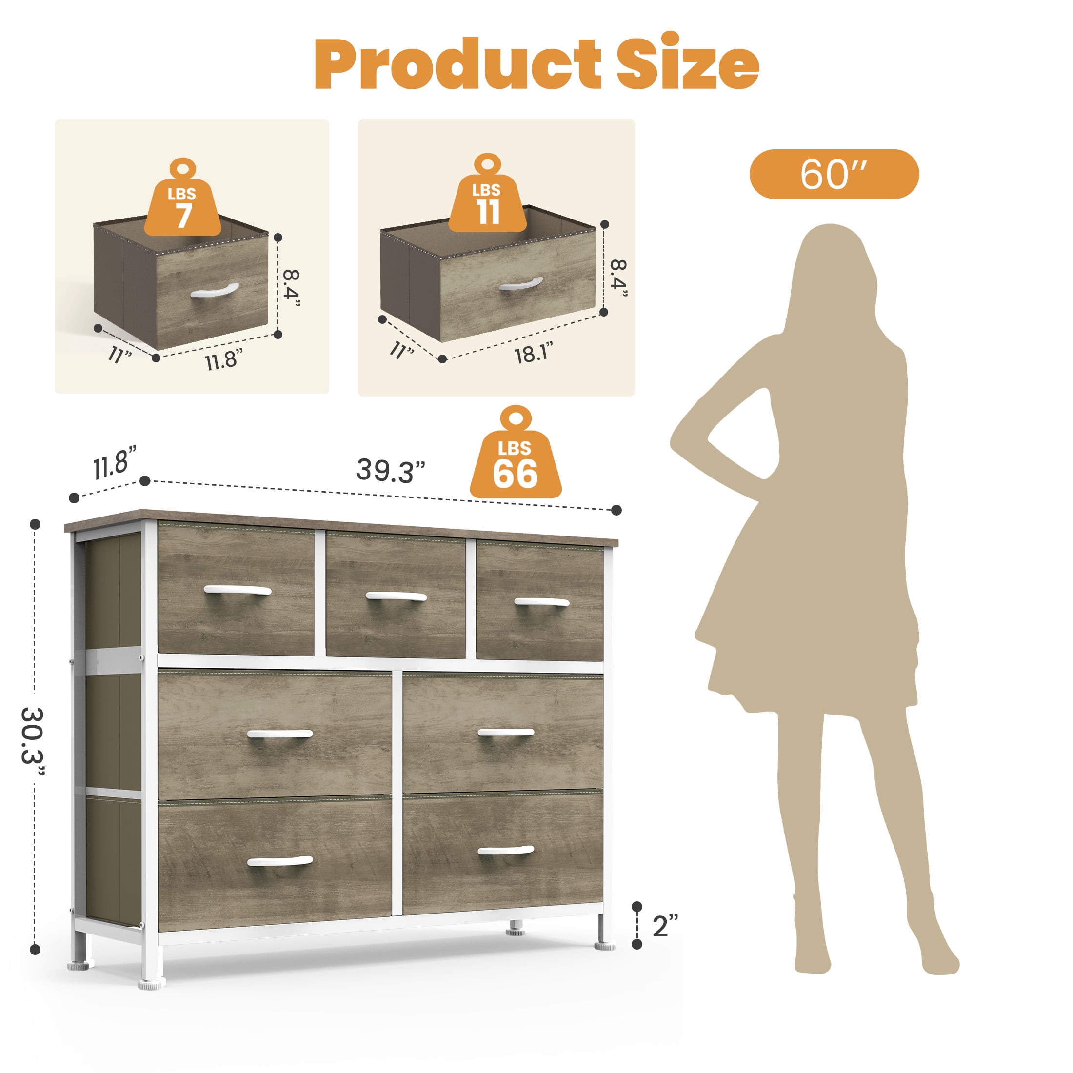 edx 7 Drawers Fabric Dresser for Bedroom, Drawer Organizer Storage Cabinet for Closet, Clothes, TV Stand, Oak