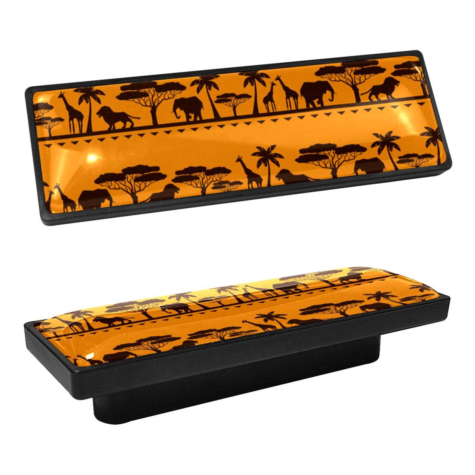 4 Pcs Rectangle Handle Cupboard Knob Drawer Pulls Handle Africa Ethnic Wild Animal