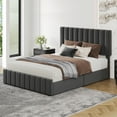 thumbnail image 4 of Queen Bed Frame, Linen Quilted Upholstered Platform Bed with Adjustable Headboard & 4 Storage Drawers, Sturdy Wooden Slats Support, 4 of 6