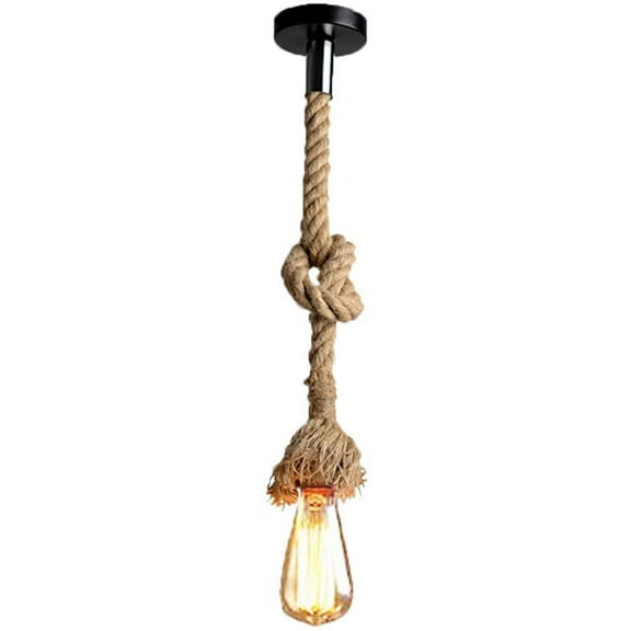 Hemp Rope Chandelier, 50Cm Ac 220V E27 Vintage Retro Style Rope Pendant Lamp For Restaurant Bar Cafe Lighting Use (Single Socket, Bulb Is Not Included)