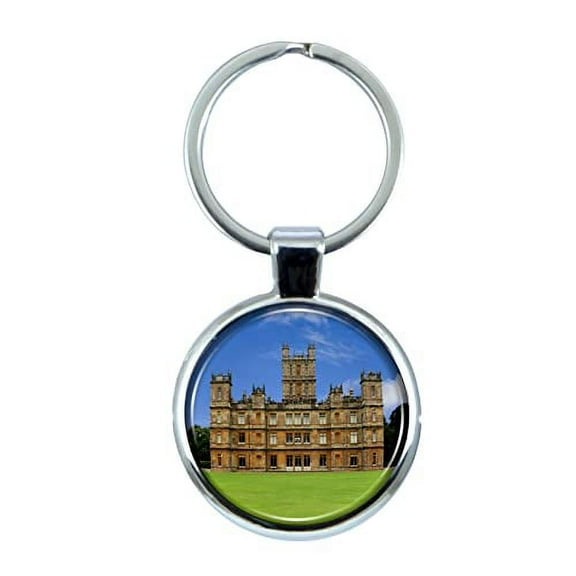 Highclere Clastle Keychain with Epoxy Dome and Metal Keyring