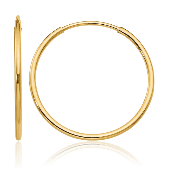 14K Solid Yellow Gold 1mm Round Endless Huggie Small Hoop Earrings