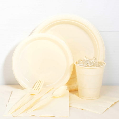 Shindigz Ivory Plastic Tableware Party Pack for 20 Beige Party Supply