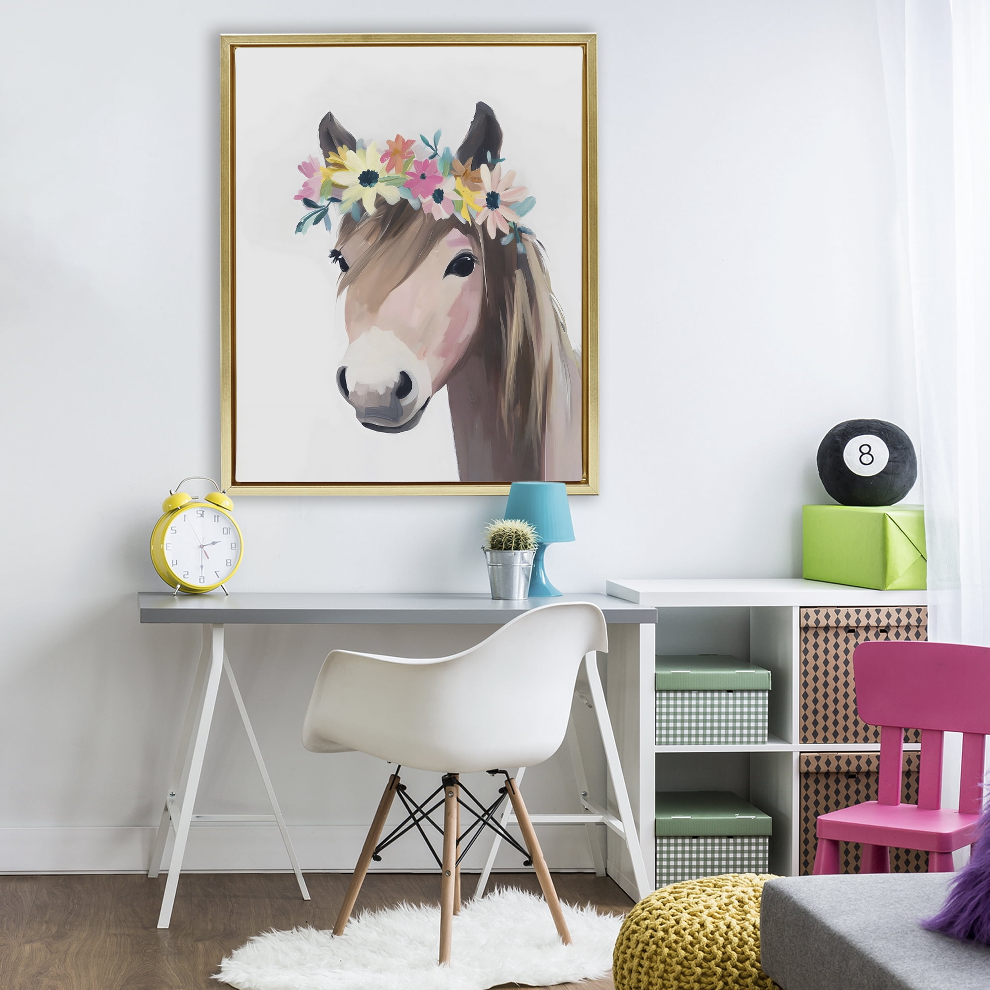 Stupell Industries Flower Crown Horse Gold Framed Floater Canvas Wall Art, design by The Prints Vibe