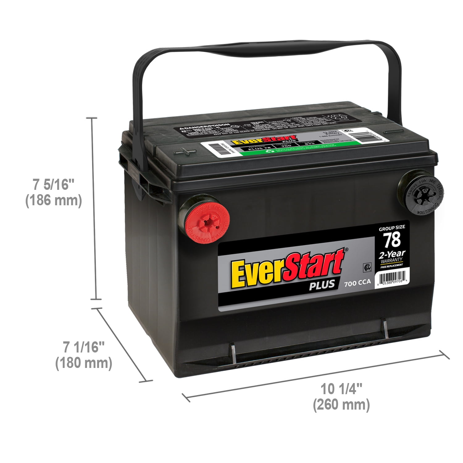 EverStart Plus Lead Acid Automotive Battery, Group 78 12 Volt, minimum 600 CCA