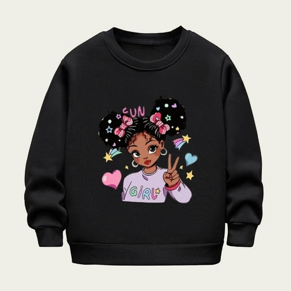Girls Sweatshirts 3D Novelty Jumper Kids Tops Teen Sweatshirts Long Sleeve Pullover Black 2-3 Years
