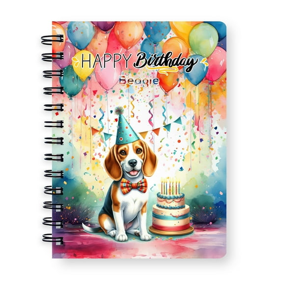 Happy Birthday to Beagle Kitten Party Balloons Cake Spiral Bound Journal Beagles Dog Lover Gifts Idea 5x7in Spiral Notebook - 00027