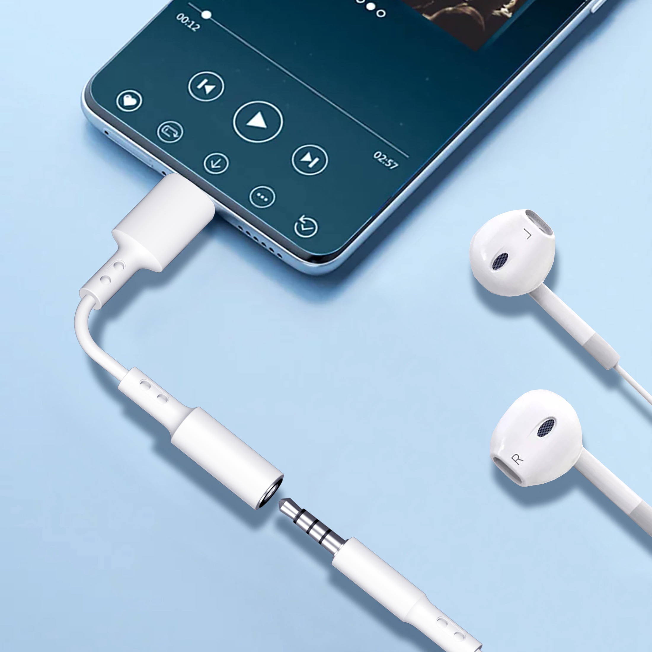 Male USB C to Female AUX ADAPTER 3.5 mm, White