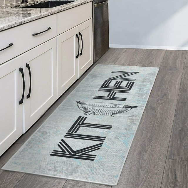 Non Skid Washable Kitchen Mats & Rugs - Ultra-Thin 70 % Cotton Kitchen Floor Mat for in Front of Sink - 59 x 20 Inches Heavy Duty Rug for Kitchen Floor