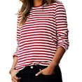thumbnail image 4 of Ayolanni Womens Trendy Tops Round Neck Pullover Striped Long Sleeve T-Shirts T Shirts Plus Size, 4 of 7