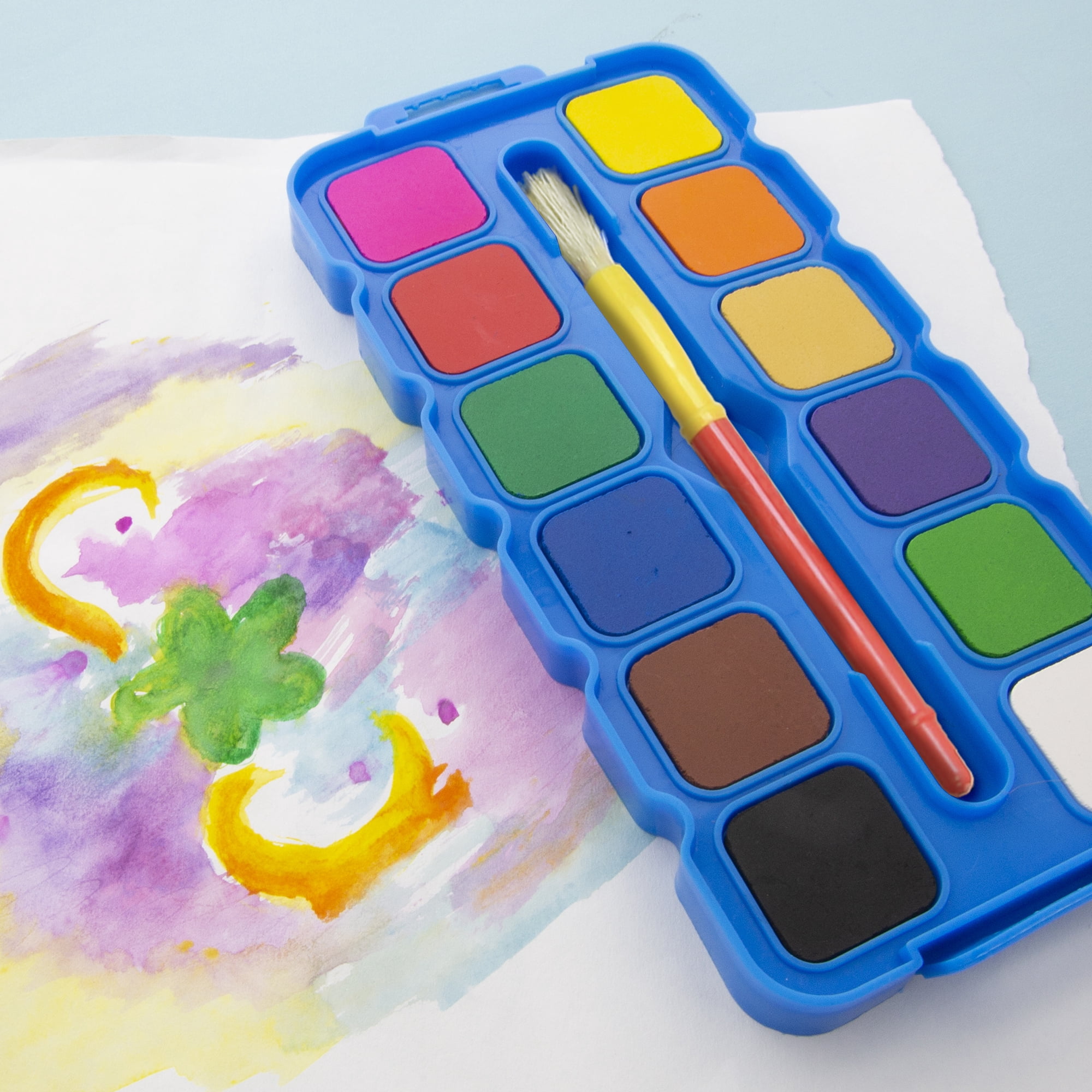 BAZIC Watercolor w/ Brush & Mixing Palette, 12 Color Non-Toxic, 24-Pack