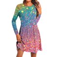 thumbnail image 1 of Amzcrzy Robes d'Été pour Femmes Décontractées Plage Boho Robe Manches Longues Col Rond Robe de Plage Ample Courte Robes à Sequins Mini Robe d'Été, 1 of 5