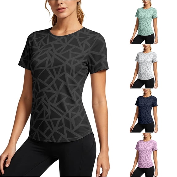 DHFJKG Workout Tops For Women Athletic Running Gym Yoga Breathable Quick Dry T Shirts Short Sleeve Crew Neck Activewear Tees