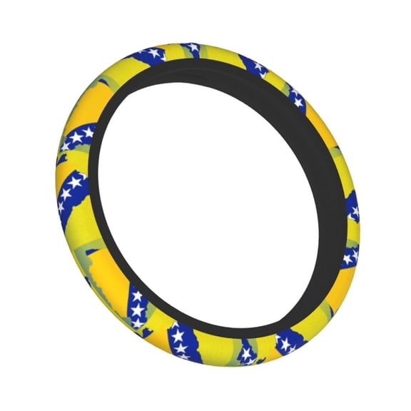 Bosnian Map Flag Elastic Stretch Steering Wheel Cover Car Wheel Protector Universal 15 Inch Fit For Vehicle Car Auto Suv