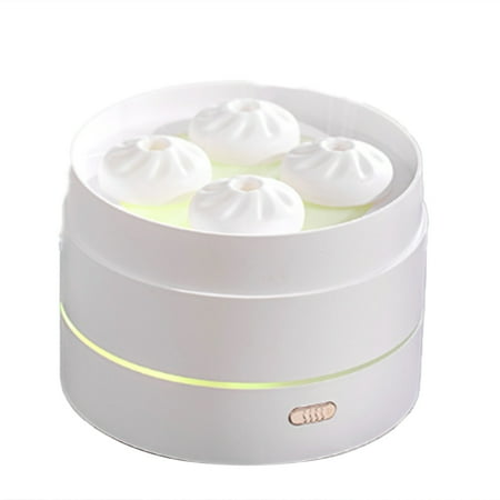 

200ML Essential Oil Diffuser USB Cute Steamer Bun Shape Hydrating Diffusor Night Light Home Small Appliances White