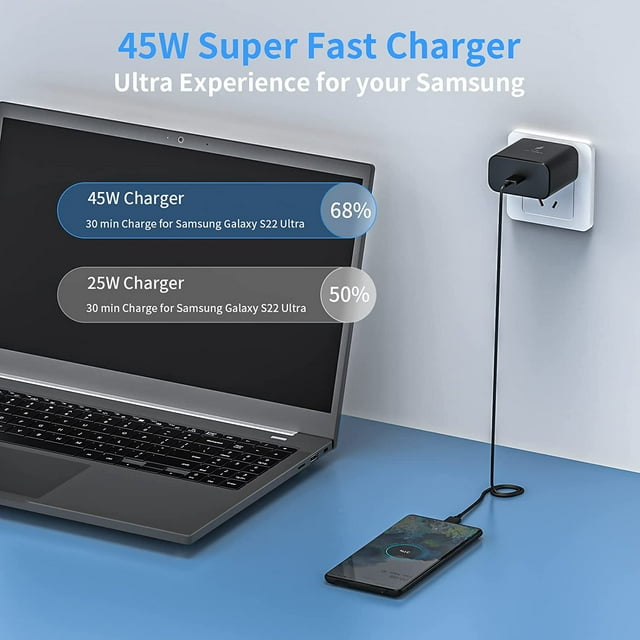 Super Fast USB C Charger Kit Compatible Samsung Note 10 20 Plus / S21 / S21 Ultra / S20 / S9/S8/ S10e /S10 5G Ultra, Google Pixel 4 3 2 3A XL, iPad Pro 12.9/11, 45W PD Wall Power Adapter Type C Cable