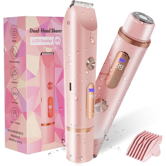 Hoeylife Bikini Trimmer for Women 2 in 1 High Power Epilators Hair Removal Waterproof Electric Razors Women's Electric Razor Pubic Hair Trimmer Shaver for Women
