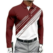 Fznquz Collared Polo Shirts for Men Golf Cotton Red Long Sleeve Shirts Casual Pullover Regular Fit Clothes Men