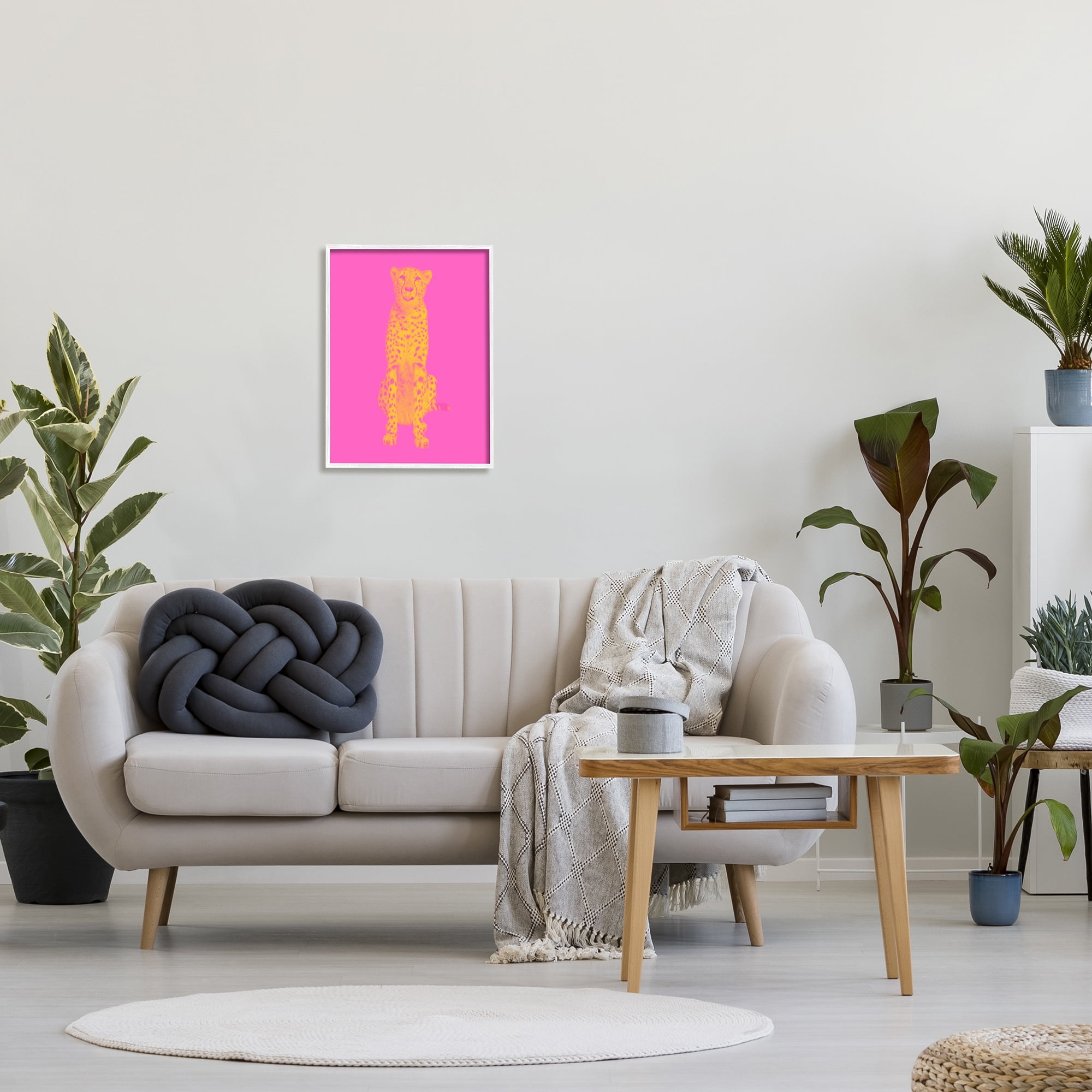 Stupell Industries Pop Pink & Yellow Leopard Animals & Insects Painting White Framed Art Print Wall Art, 16 x 20