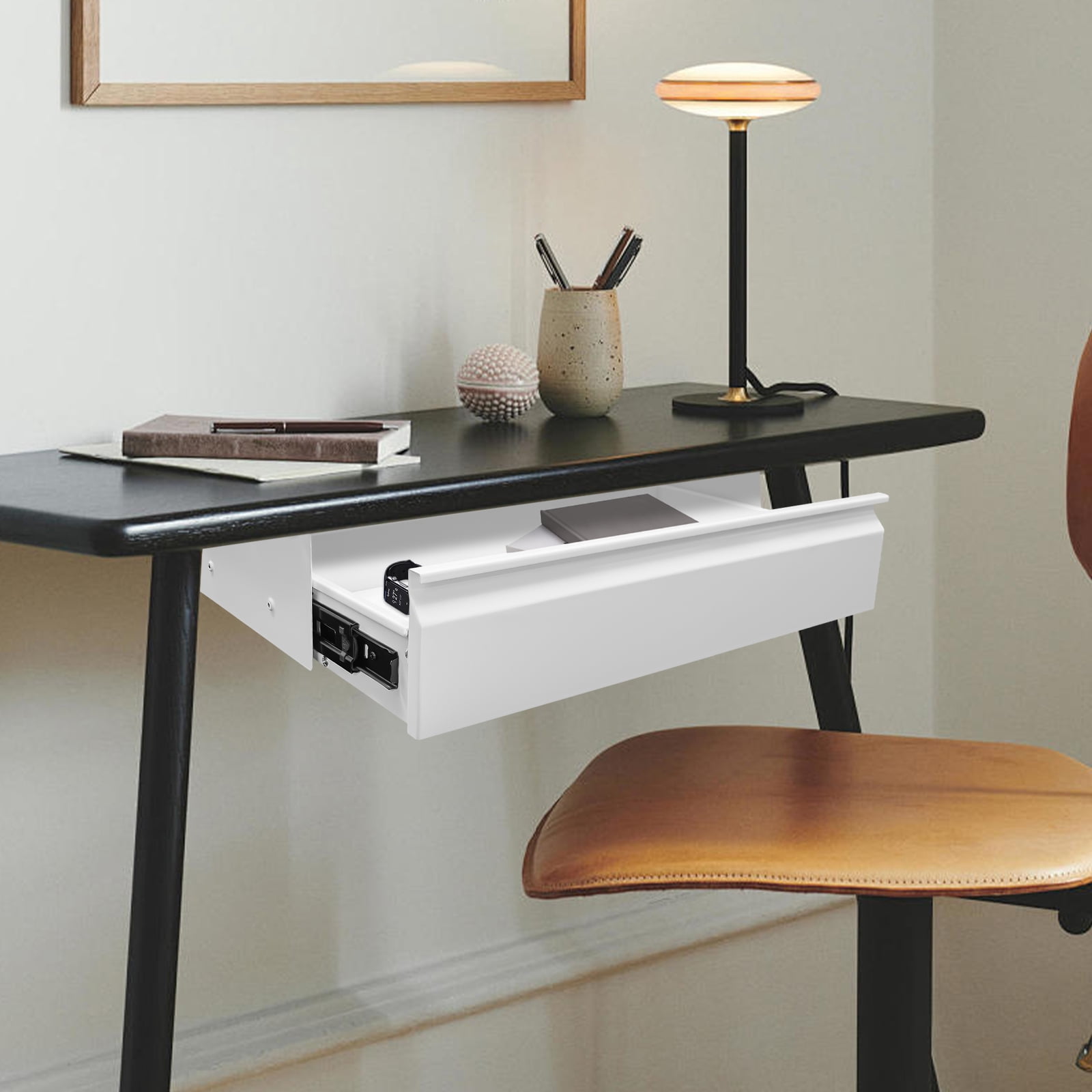 Under Desk Mounted Sliding Pull-out Drawer without Shell for Office Desk, Pull-out Drawer Storage Organizer for Sit Stand Workstation Store Keyboard, Mouse, White