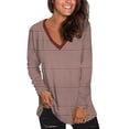 thumbnail image 2 of Craaazy Women's Casual Striped V-neck Long Sleeve Slim T-Shirts Gifts, 2 of 7
