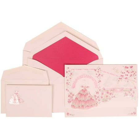 JAM Paper Wedding Invitation Combo Set, 1 Large & 1 Small, Colorful Princess Set, Pink Card with Pink Lined Envelope -100/pack