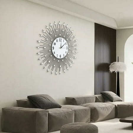 60 X 60cm Luxury Wall Clock Battery Operated Home Decor Pointer Type Large Metal Sunburst Wall Clock