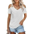 thumbnail image 2 of Kovlvoll Womens Plus Size Tops off Shoulder Short Sleeve V Neck Eyelet Shirts Summer Casual Comfy Tees Top, 2 of 6