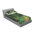 thumbnail image 3 of Ambesonne Tropical Fitted Sheet & Pillow Sham Set, Jungle Forest Trees, Queen, Green Brown, 3 of 3