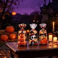 thumbnail image 4 of Miwamany 100pc Halloween Candy Gift Bags, Plastic Pumpkin Ghost Bat Treat Pouches with Ties, Waterproof Goodie Bags for Party Favors, Trick or Treat, Popcorn Cookie Wrapper, 4 of 6