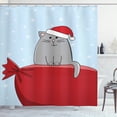 thumbnail image 1 of Ambesonne Christmas Shower Curtain, Cat on Full Santa Sack, 69"Wx84"L, Vermilion Pale Blue, 1 of 3