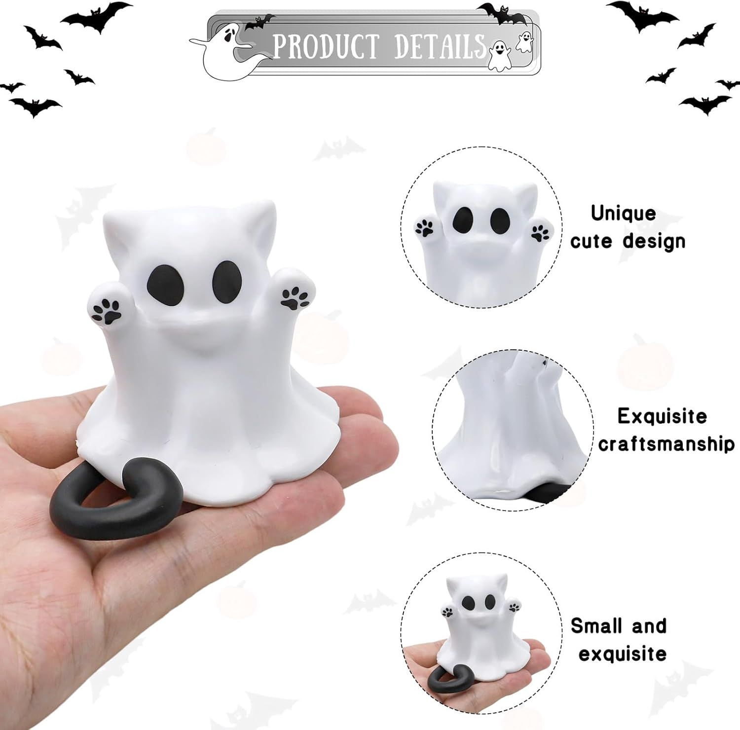 Glow-in-the-Dark Mini Ghost Figurine for Halloween Desk and Shelf Decor