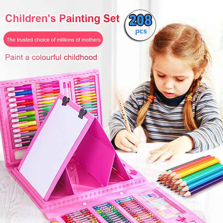 145 pcs Art Set for Kids Child Teens Painting Coloring,Deluxe Portable  Double Layers Aluminum Gift Box(Blue),Mixed Art Supplies for Girls