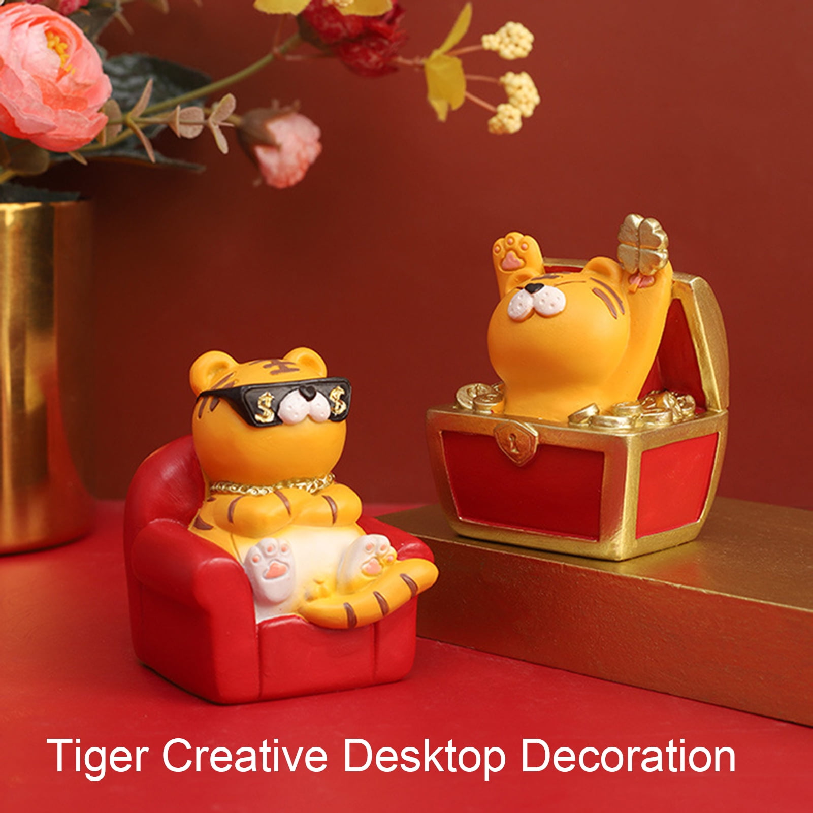 XWQ Cartoon Tiger Figurine Fine Symbol Resin Chinese Zodiac Year Tiger