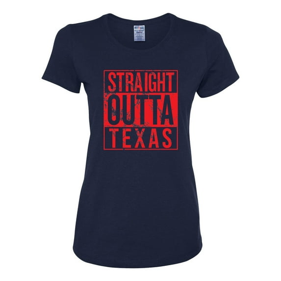Straight Outta Texas TEX Fan | Fantasy Baseball Fans | Womens Sports Graphic T-Shirt, Navy, Medium