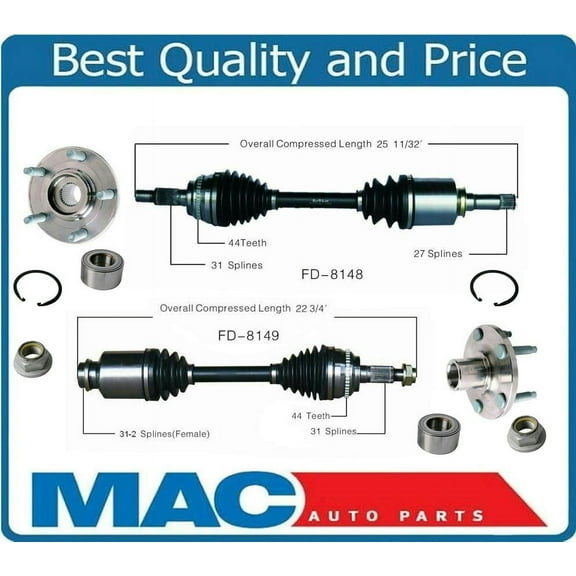 Fits For 07-10 All Wheel Drive 4x4 Edge Front Hub & Bearings & CV Axle Shaft Kit