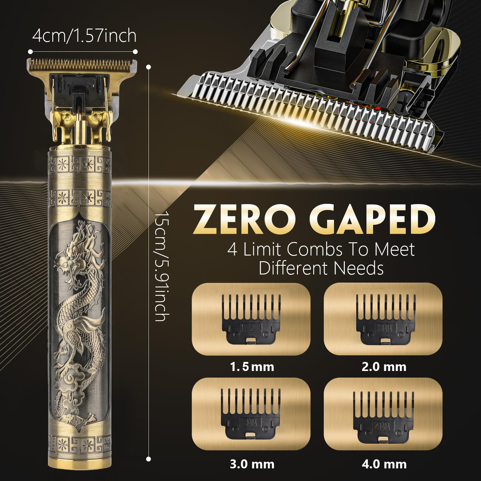 Obacre T-Blade Hair Clipper Trimmer with Guide Combs, Gold photo 7